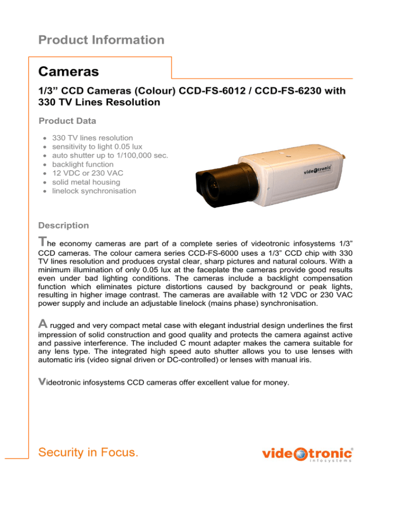 Cameras Product Information 1 3 Ccd Cameras Colour Ccd Fs 6012 Ccd Fs 6230 With Manualzz