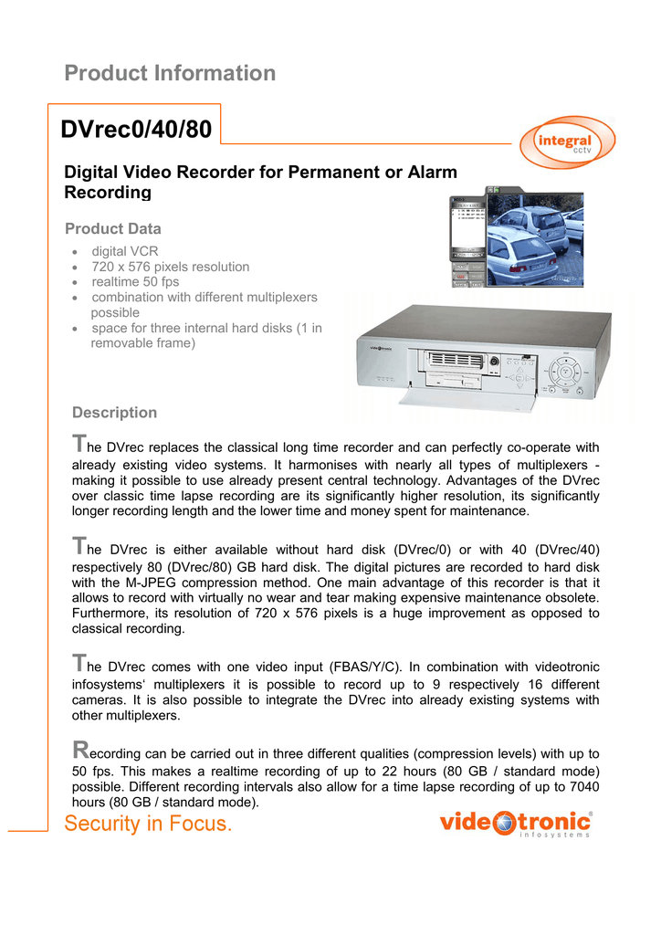 Download Videotronic Infosystems Dvrec 0 Digital Video Recorders Dvrs Datasheet Manualzz