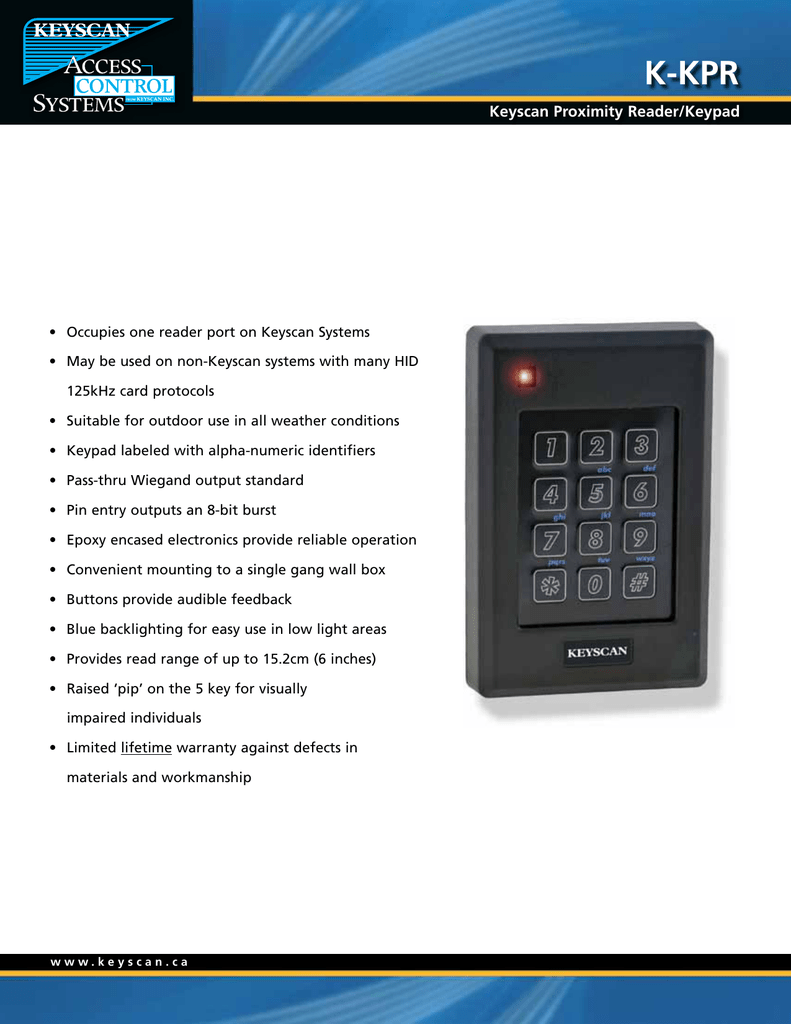 125 KHz Proximity Reader and Keypad KEYSCAN KKPR tillescenter