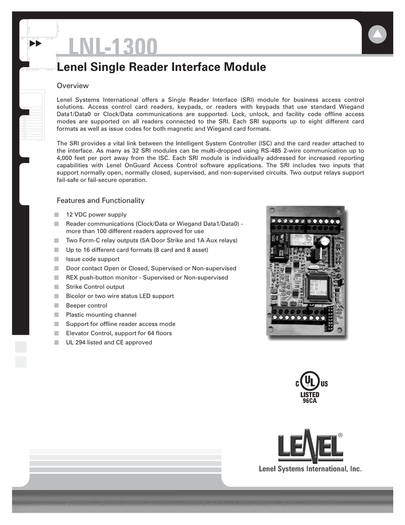 LENEL LNL-1300 SINGLE READER INTERFACE MODULE 