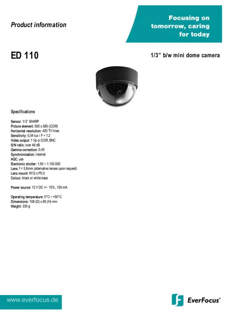 Ed 110 Product Information 1 3 B W Mini Dome Camera Manualzz