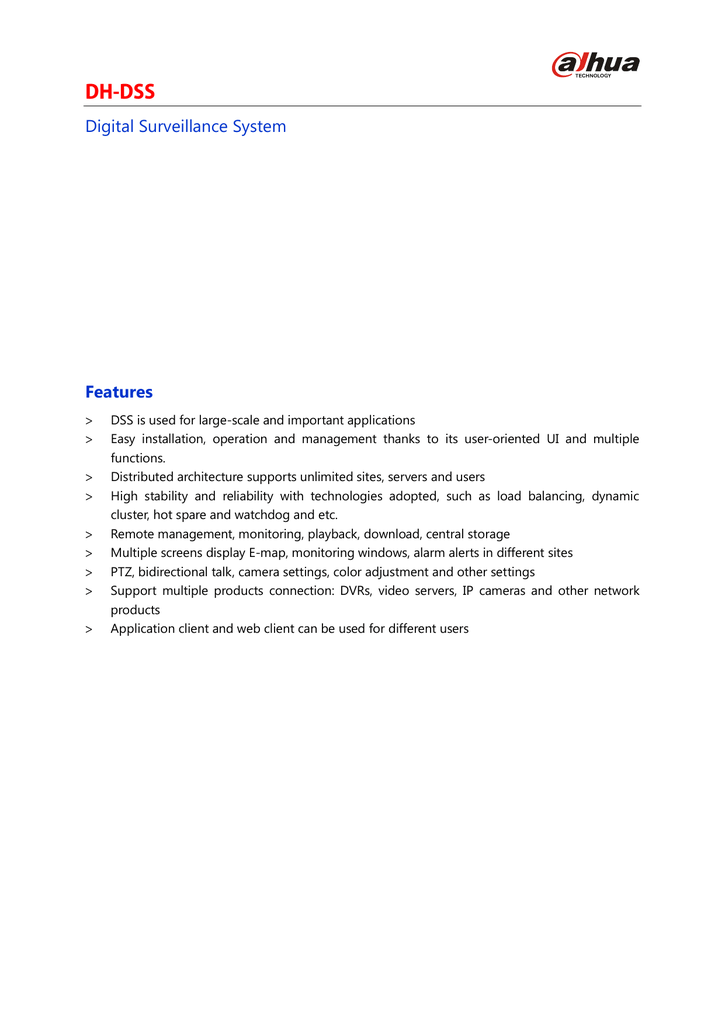 DH-DSS Digital Surveillance System Features | Manualzz