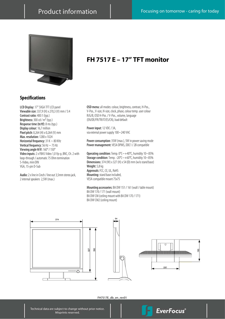 Fh 7517 E 17 Tft Monitor Specifications Manualzz