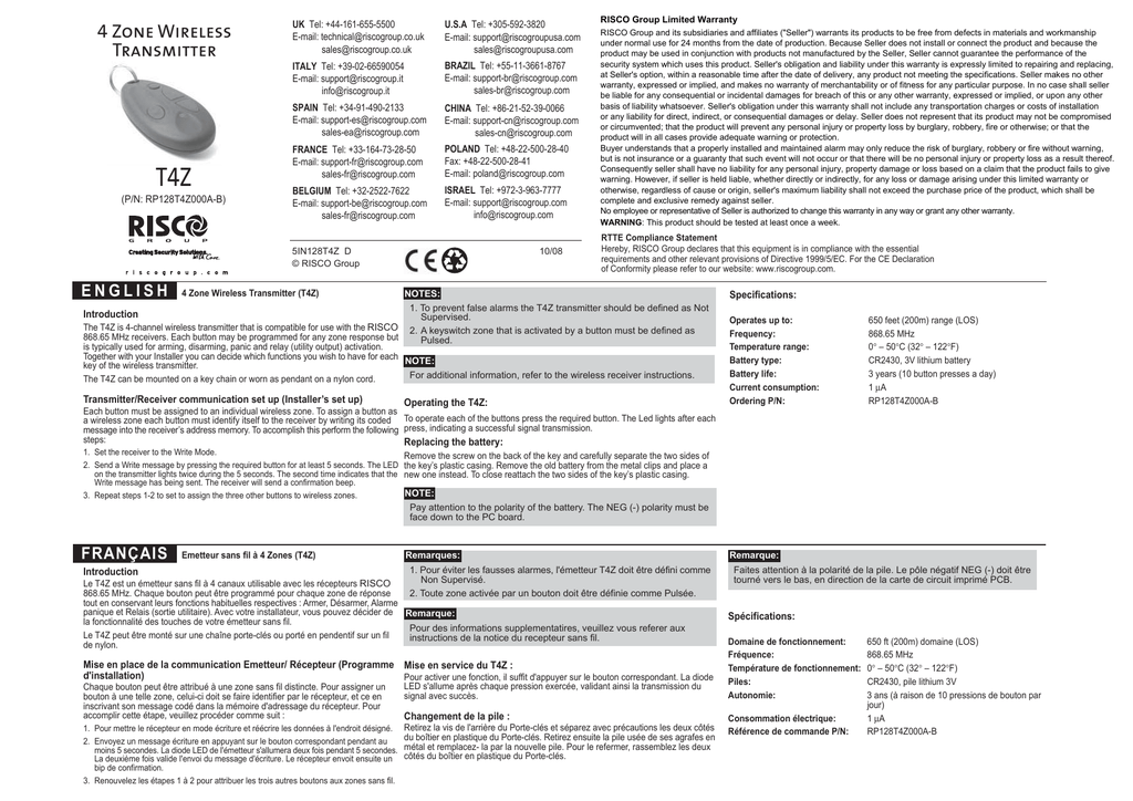 4 Zone Wireless Transmitter Manualzz