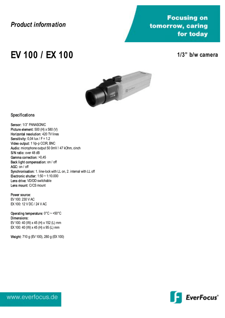 Ev 100 Ex 100 Product Information 1 3 B W Camera Manualzz