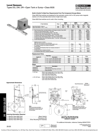 Open Tank Or Sump Class 9035, Square D Pressure Switch 9013 Wiring Diagram