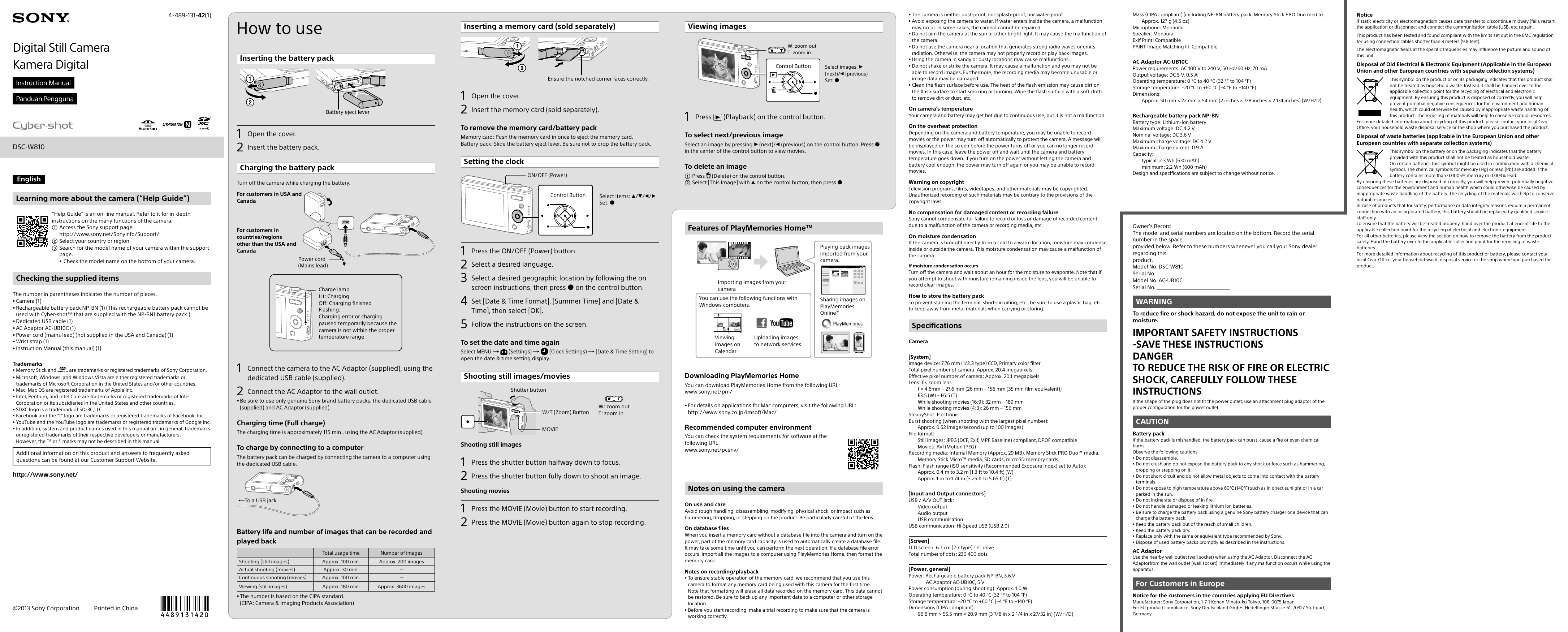 Sony Dsc W810 Operating Instructions Manualzz