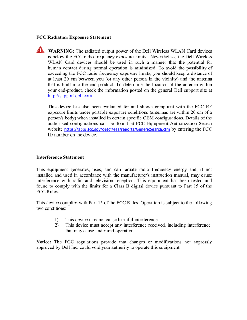 FCC Radiation Exposure Statement WARNING | Manualzz