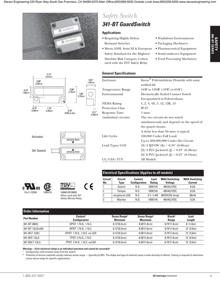 Safety Switch 341 Bt Guardswitch Safety Applications Manualzz