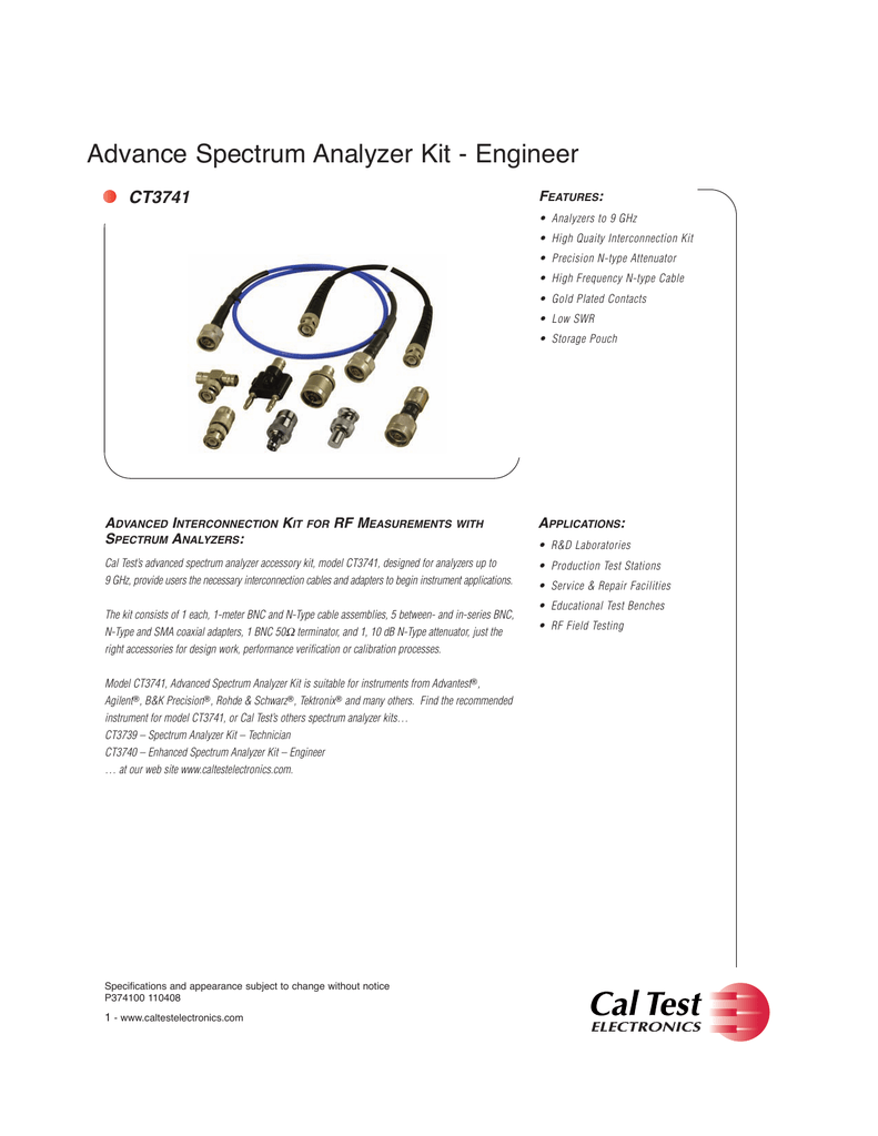 Cal Test Electronics CT3740 10 Piece Senior Technician Enhanced Spectrum Analyzer Kit