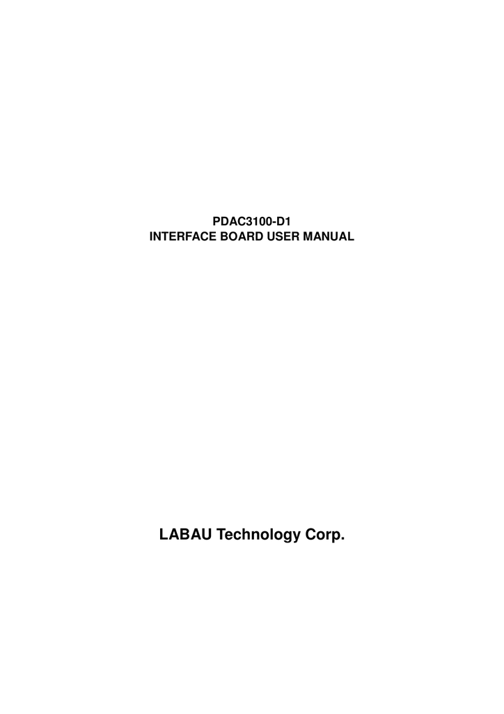 Labau Technology Corp Pdac3100 D1 Interface Board User Manual Manualzz