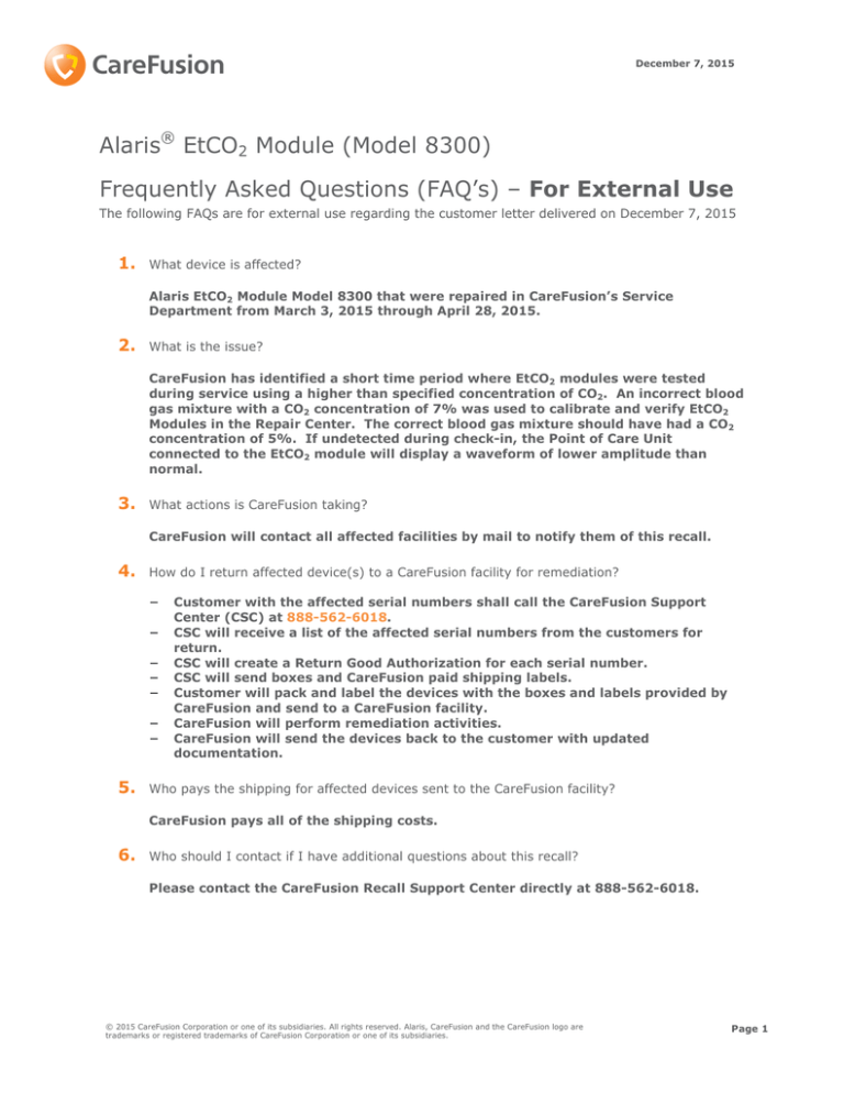 Alaris EtCO Module (Model 8300) Frequently Asked Questions (FAQ’s