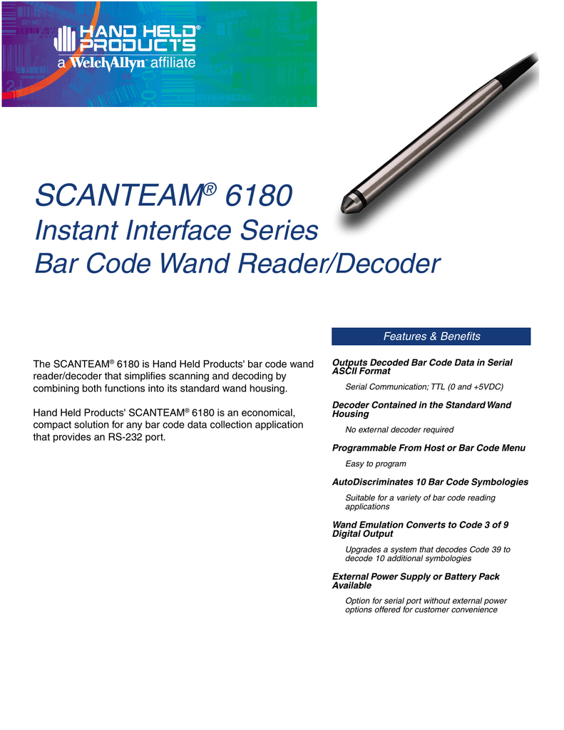 Scanteam 6180 Instant Interface Series Bar Code Wand Reader