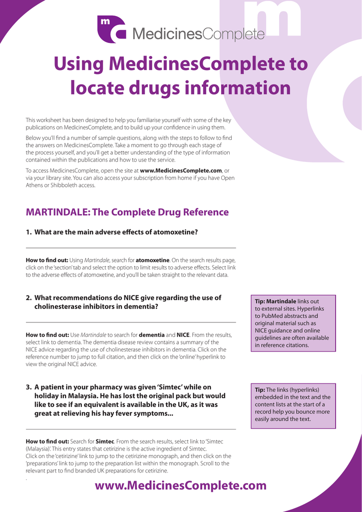 Using Medicinescomplete To Locate Drugs Information Manualzz