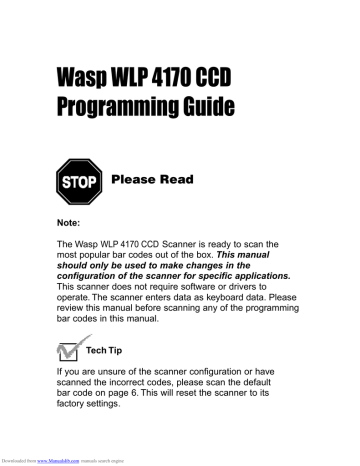Wasp WLP 4170 CCD Programming Guide Please Read | Manualzz