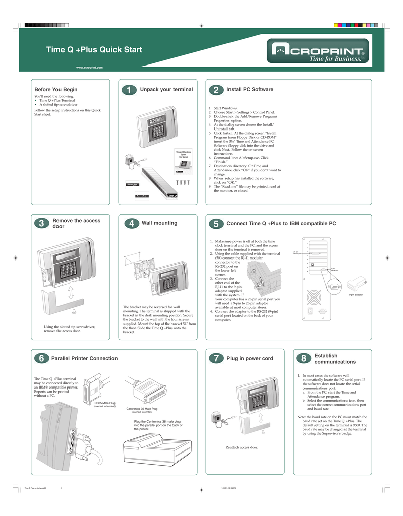 Time Q Plus Quick Start Unpack Your Terminal Install Pc Software Manualzz