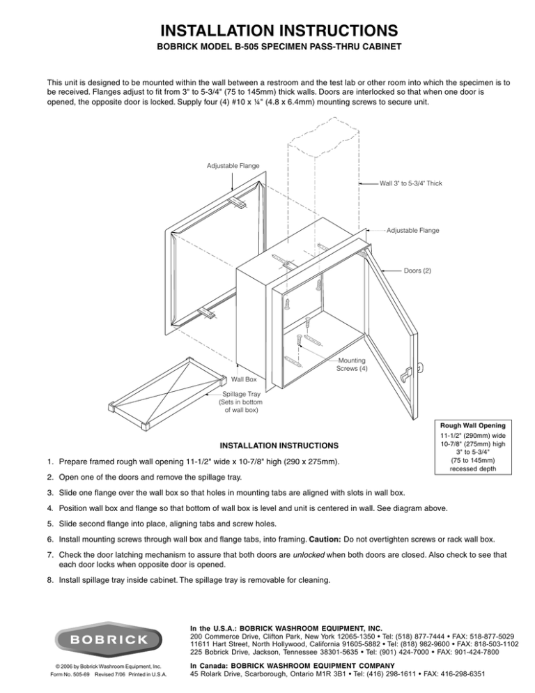 Bobrick B-505 Installation Guide | Manualzz