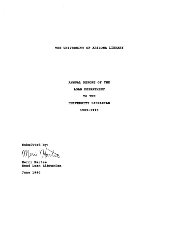 The University Of Arizona Library Annual Report Of The Loan Department To The Manualzz