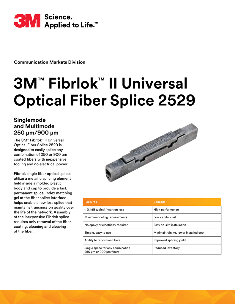 3M Fiberlok II 2529 Universal Optical Fiber Splice 250x900 Package Of 6