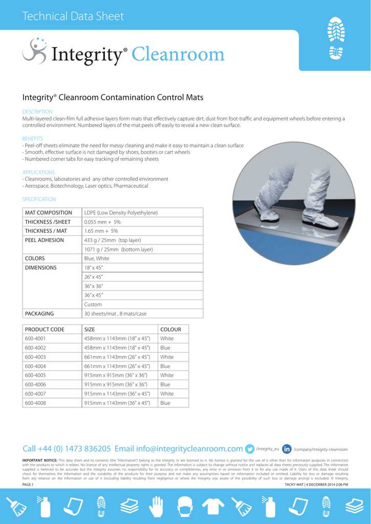 Technical Data Sheet Integrity Cleanroom Contamination Control