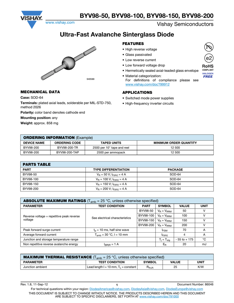 Diode byt53g ultrafast avalanche sinterglass