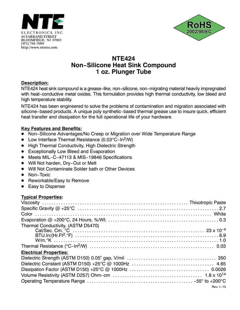 Nte424 Non Silicone Heat Sink Compound 1 Oz Plunger Tube