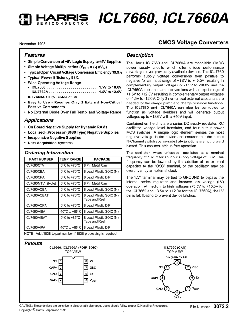 Icl7660 Icl7660a Cmos Voltage Converters Description Features Manualzz
