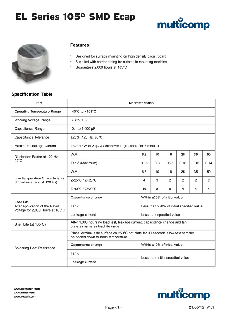 El Series 105 Smd Ecap Features Manualzz