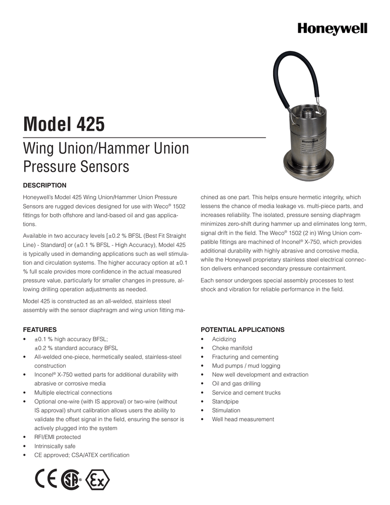 Honeywell 425 Pressure Transducer Datasheet Manualzz