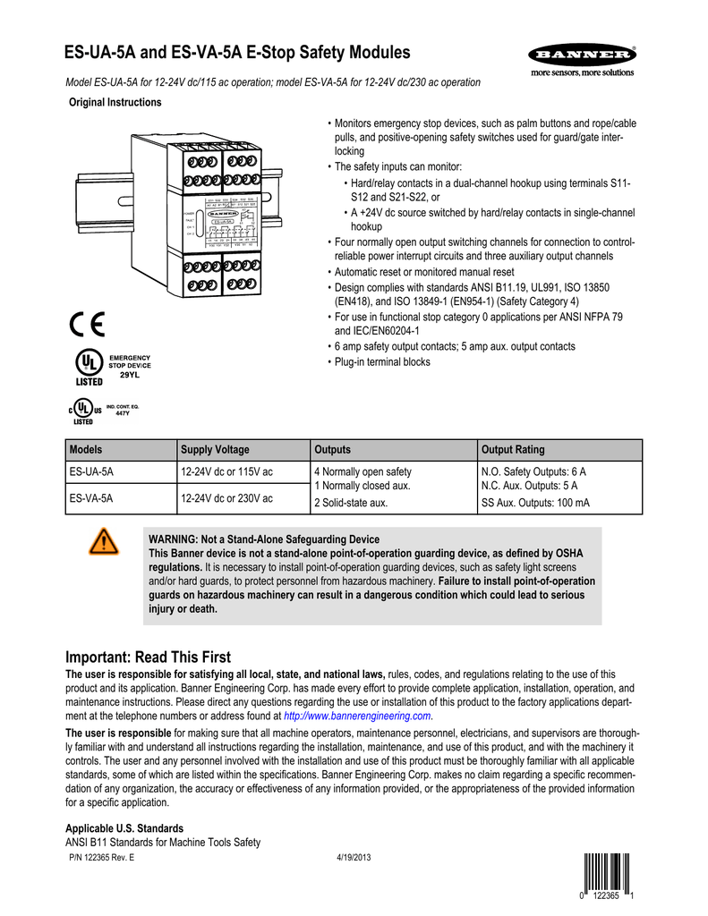 Es Ua 5a And Es Va 5a E Stop Safety Modules Manualzz