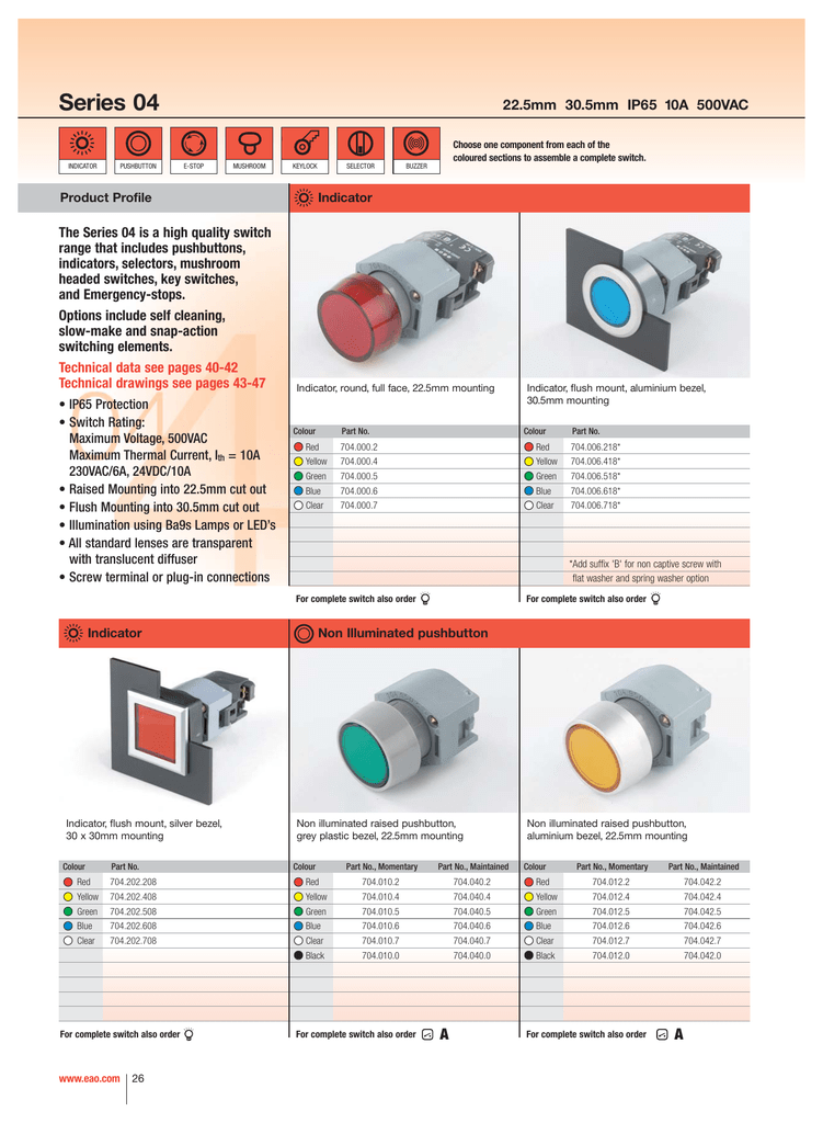 EAO 704.121.018 Switch; Keylock; Flush Mount; 2 Position