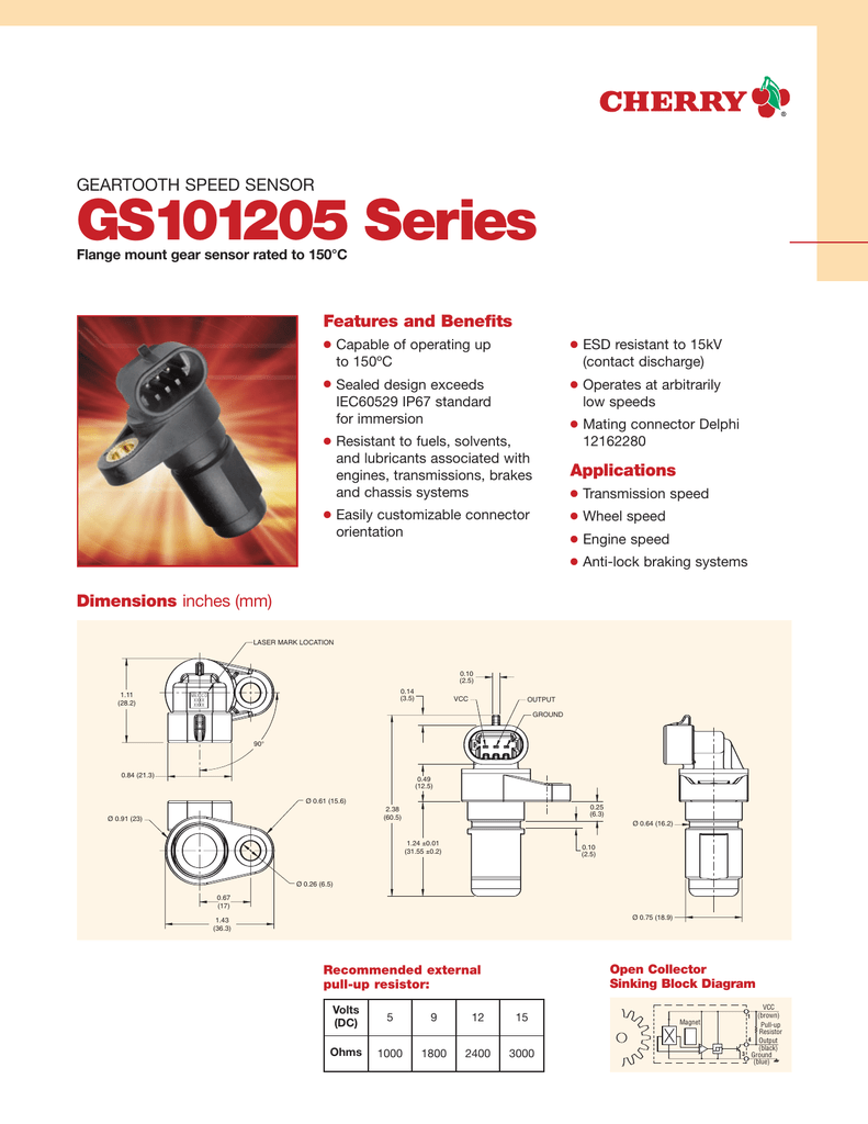 GS101205 Series Features and Benefits GEARTOOTH SPEED SENSOR | Manualzz
