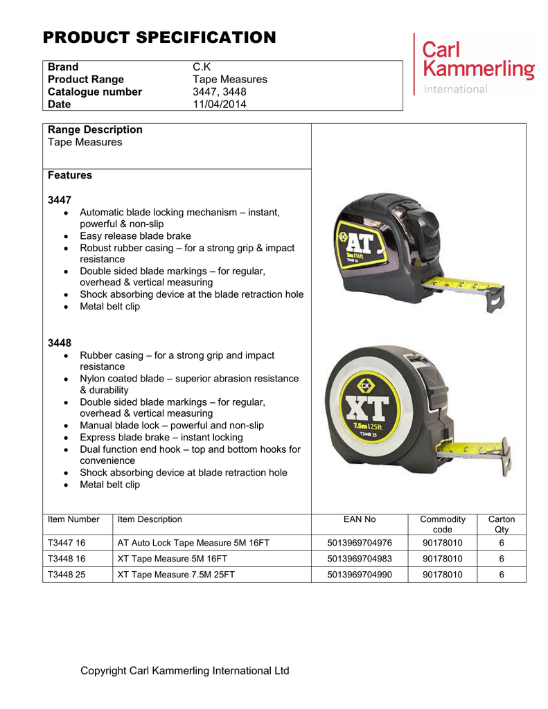 measuring tape specification