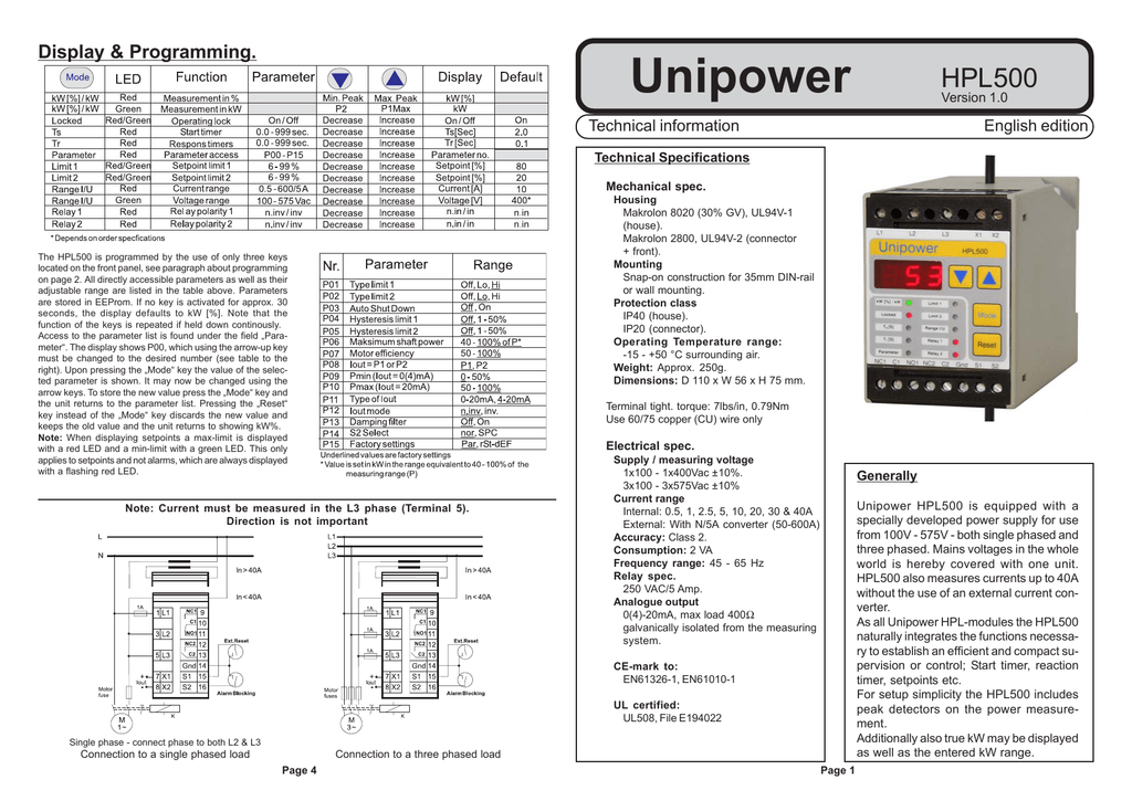 Unipower HPL500 Display & Programming. Manualzz
