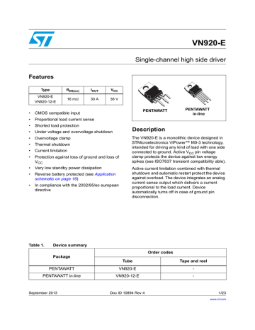 STMicroelectronics VN920 E Datasheet Manualzz