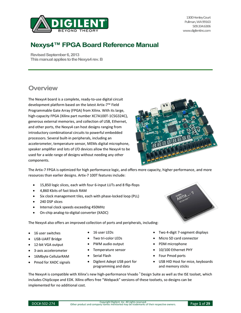 Nexys4 Fpga Board Reference Manual Overview Manualzz