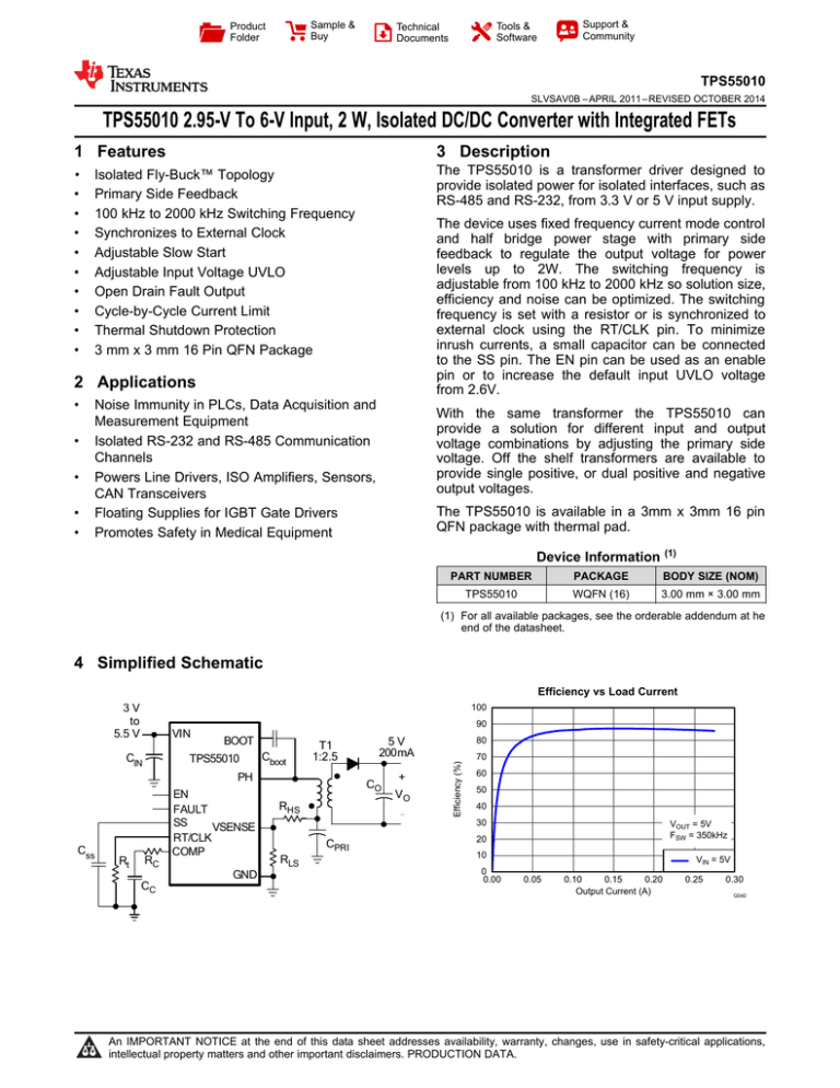 Tps 2 95 V To 6 V Input 2 W Isolated Dc Dc Converter 1 Features 3 Description Manualzz