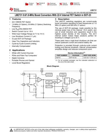Lm2731 0 6 1 6 Mhz Boost Converters With 22 V Internal Fet Switch In 1 Features 3 Description Manualzz