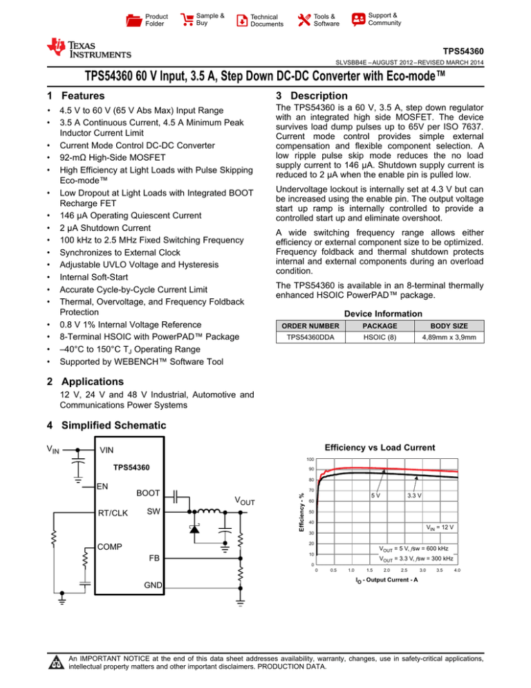 Tps 60 V Input 3 5 A Step Down Dc Dc Converter 1 Features 3 Description Manualzz