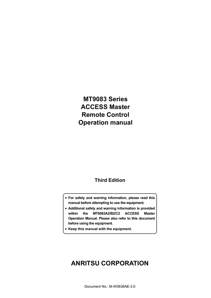MT9083 Series ACCESS Master Remote Control Manualzz
