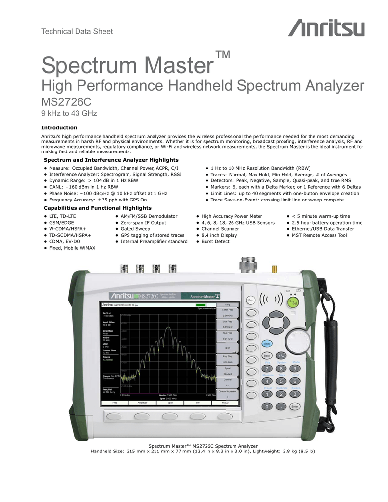 Spectrum Master ™ High Performance Handheld Spectrum Analyzer MS2726C | Manualzz