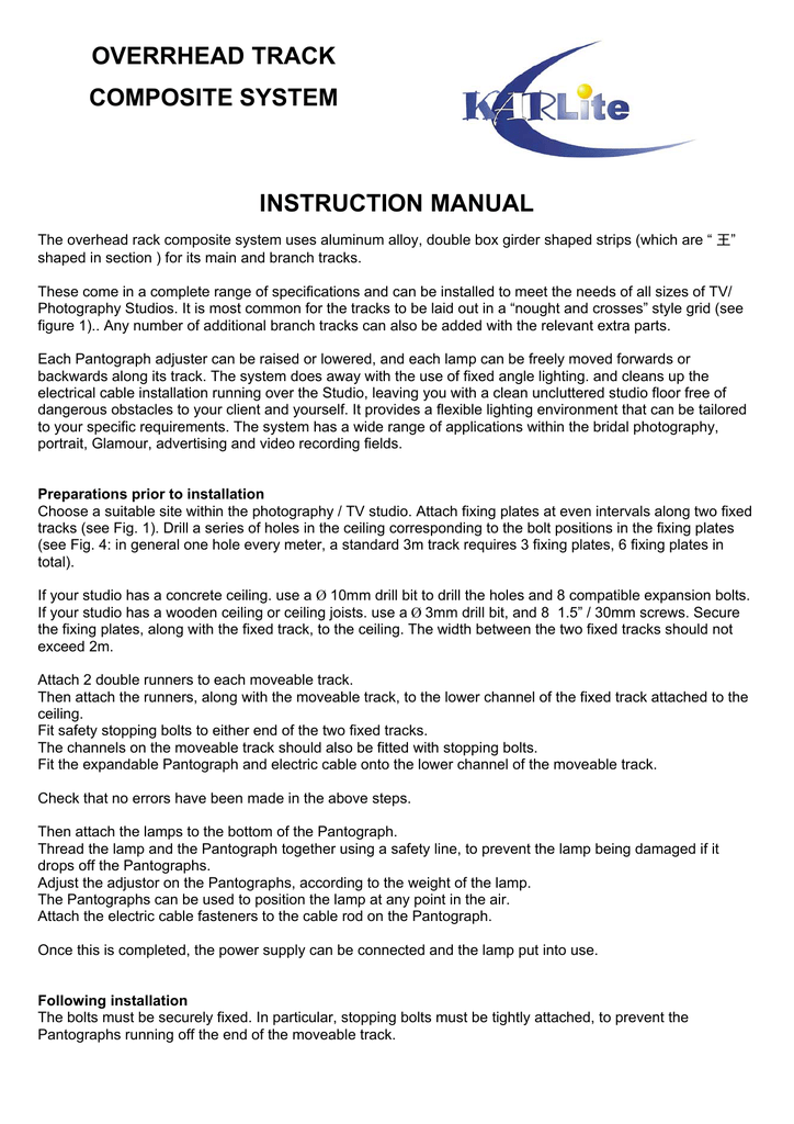 Overrhead Track Composite System Instruction Manual