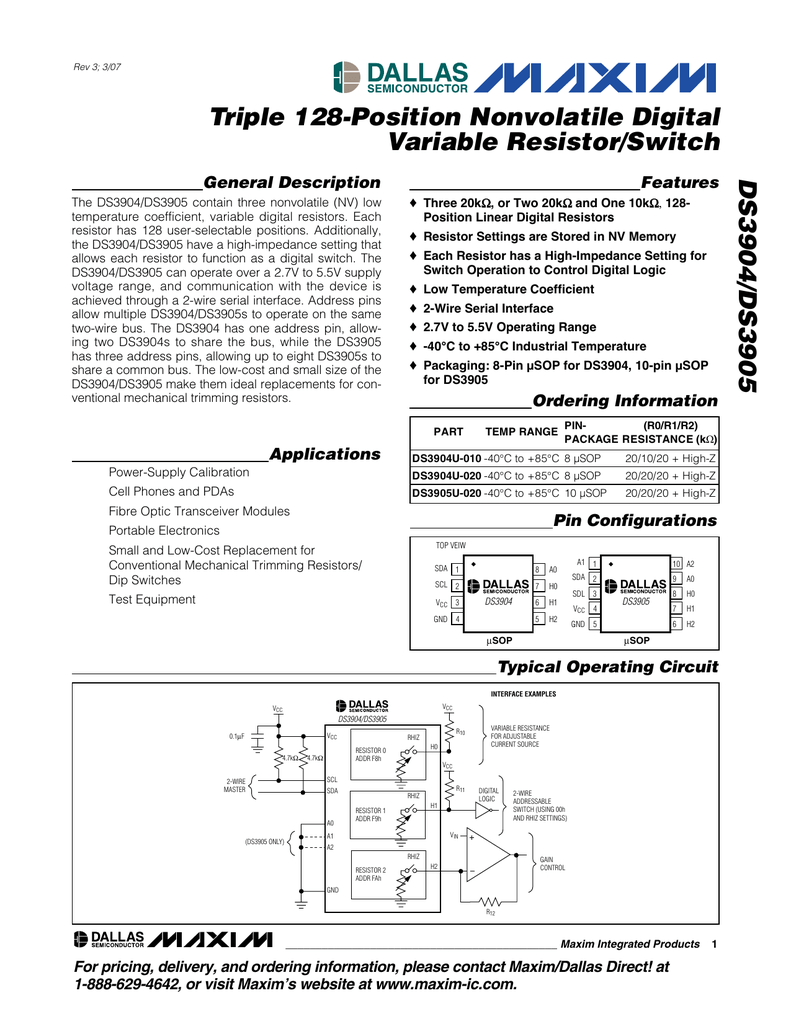 ds3904 ds3905 triple 128 position nonvolatile digital variableds3904 ds3905 triple 128 position nonvolatile digital variable resistor switch general description manualzz com