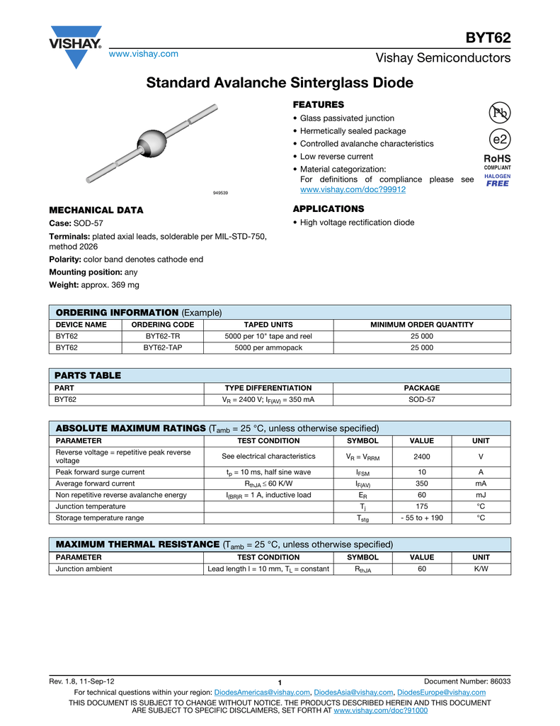 5x Diode BYV28-150 Ultrafast Avalanche Sinterglass