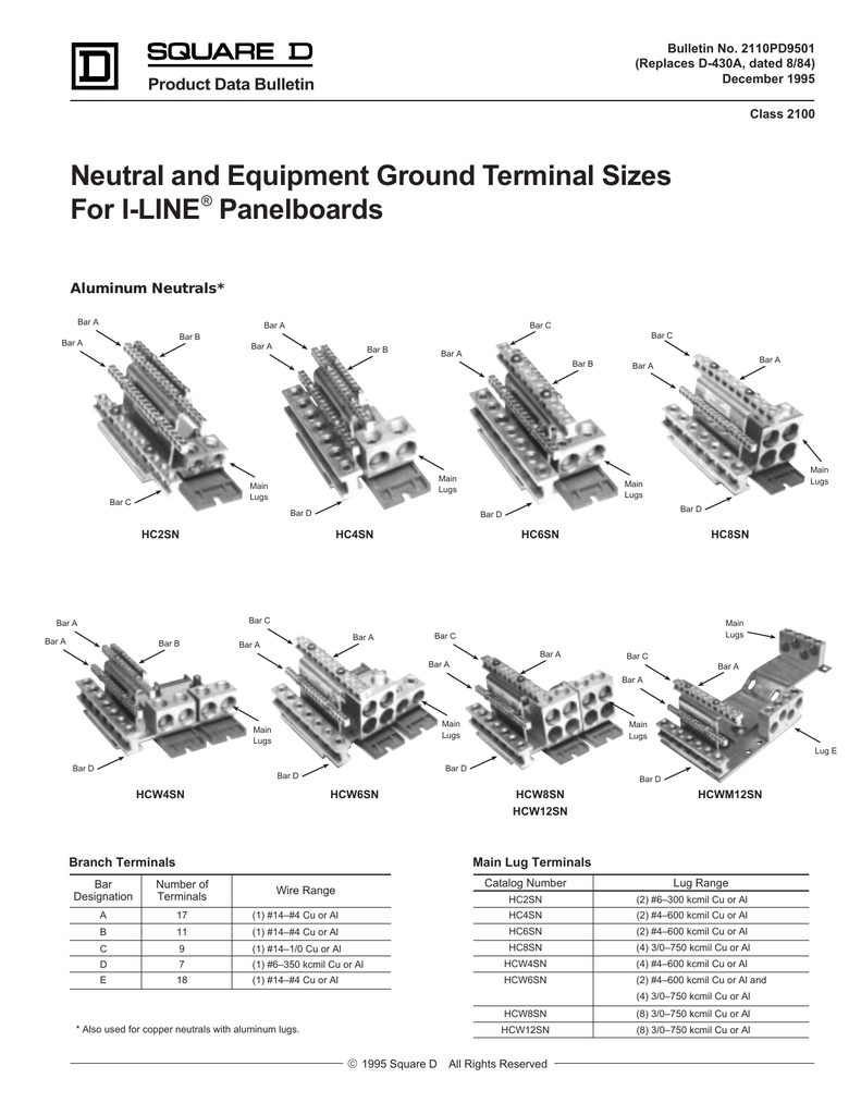 Neutral And Equipment Ground Terminal Sizes For I Line Panelboards Neutral And Equipment Ground Terminal Sizes For I Line Panelboards Data Bulletin Manualzz Com