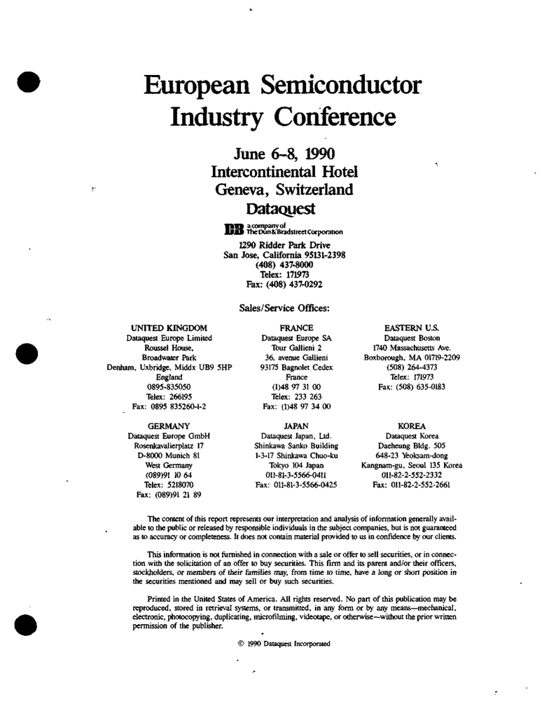 European Semiconductor Industry Conference June 6 8 1990 Intercontinental Hotel Manualzz