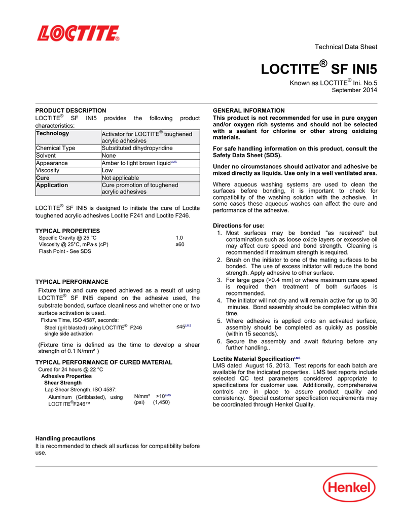 LOCTITE SF INI5 ® Technical Data Sheet Manualzz
