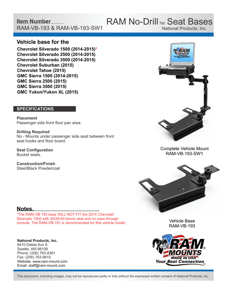 Ram No Drill Seat Bases Vehicle Base For The Item Number