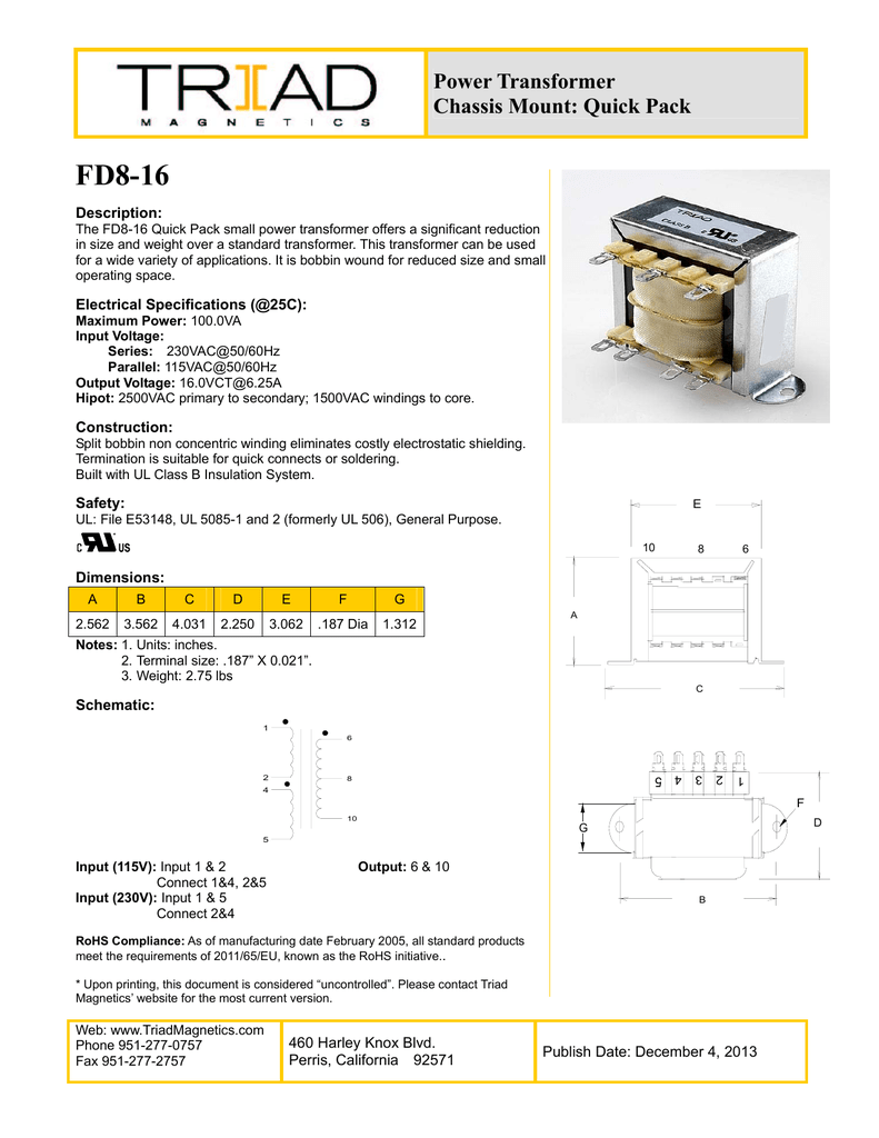 Triad Magnetics F6-16 Power Transformer