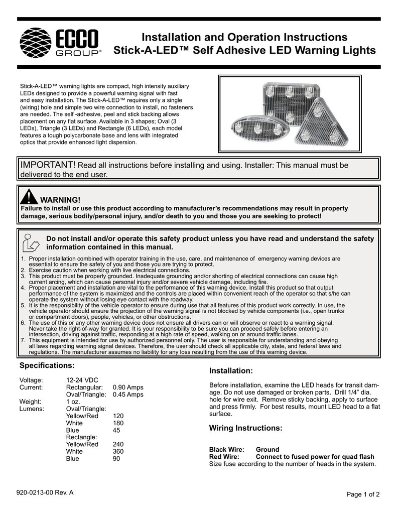 Installation and Operation Instructions Stick-A-LED™ Self Adhesive LED Warning  Lights | manualzz.com